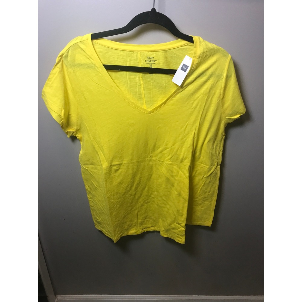 Gap Easy Comfort Yellow Cotton Slub Short Sleeve T-Shirt Womens XL Crew Neck